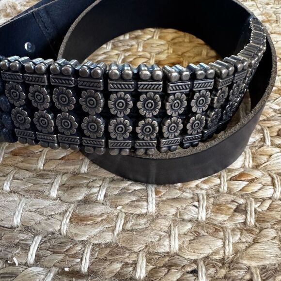 ANTONAZZI Firenze Italian Leather Belt M – Silver Floral Studded, Boho nwot main image 15